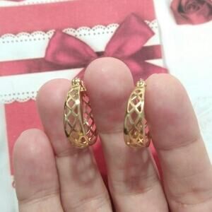 IBB TH 14k yellow gold on 925 Sterling Silver Round Huggie Hoop Earrings Signed